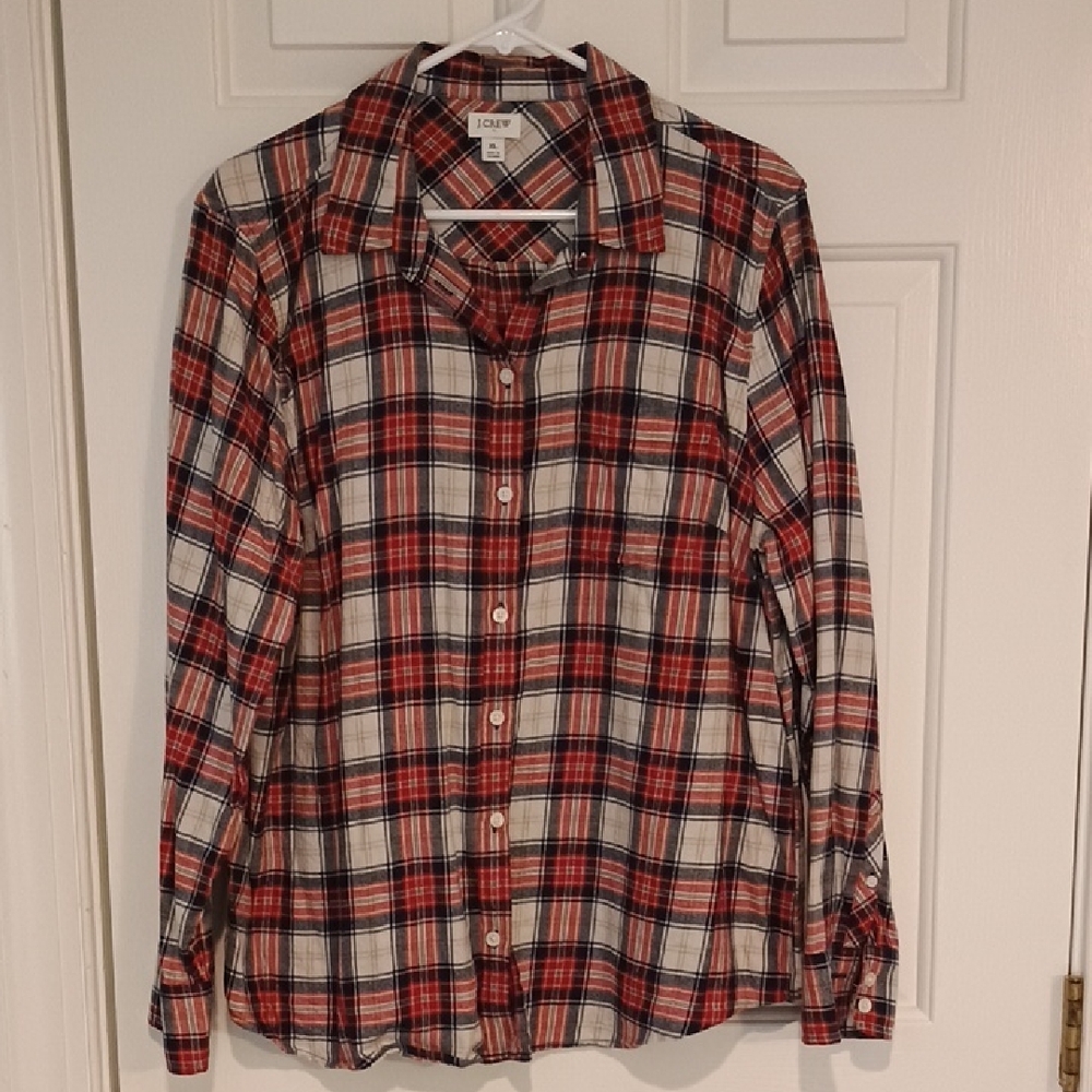 J. Crew Red, Navy & White Plaid Button-Front Shirt